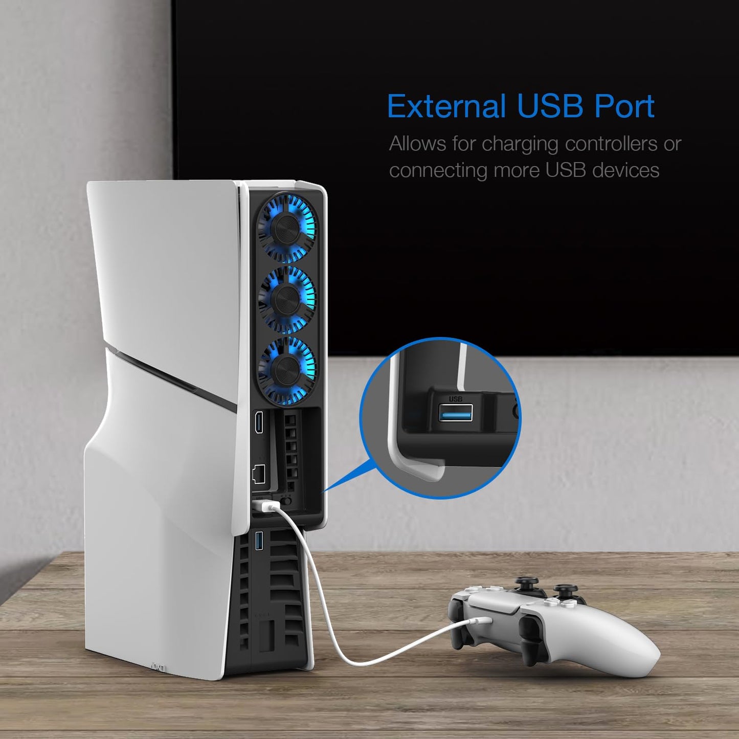 JUSPRO Cooling Fan for PS5 Slim, Upgraded Quiet Cooler Fan with LED Light for PS5 Slim Console Digital & Discs Edition