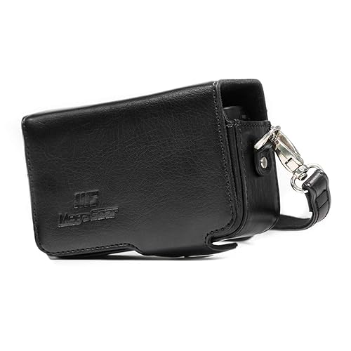 MegaGear MG885 Leather Camera Case with Strap compatible with Sony Cyber-shot DSC-HX95, DSC-HX99, DSC-HX80, DSC-HX90V, DSC-WX500 - Black
