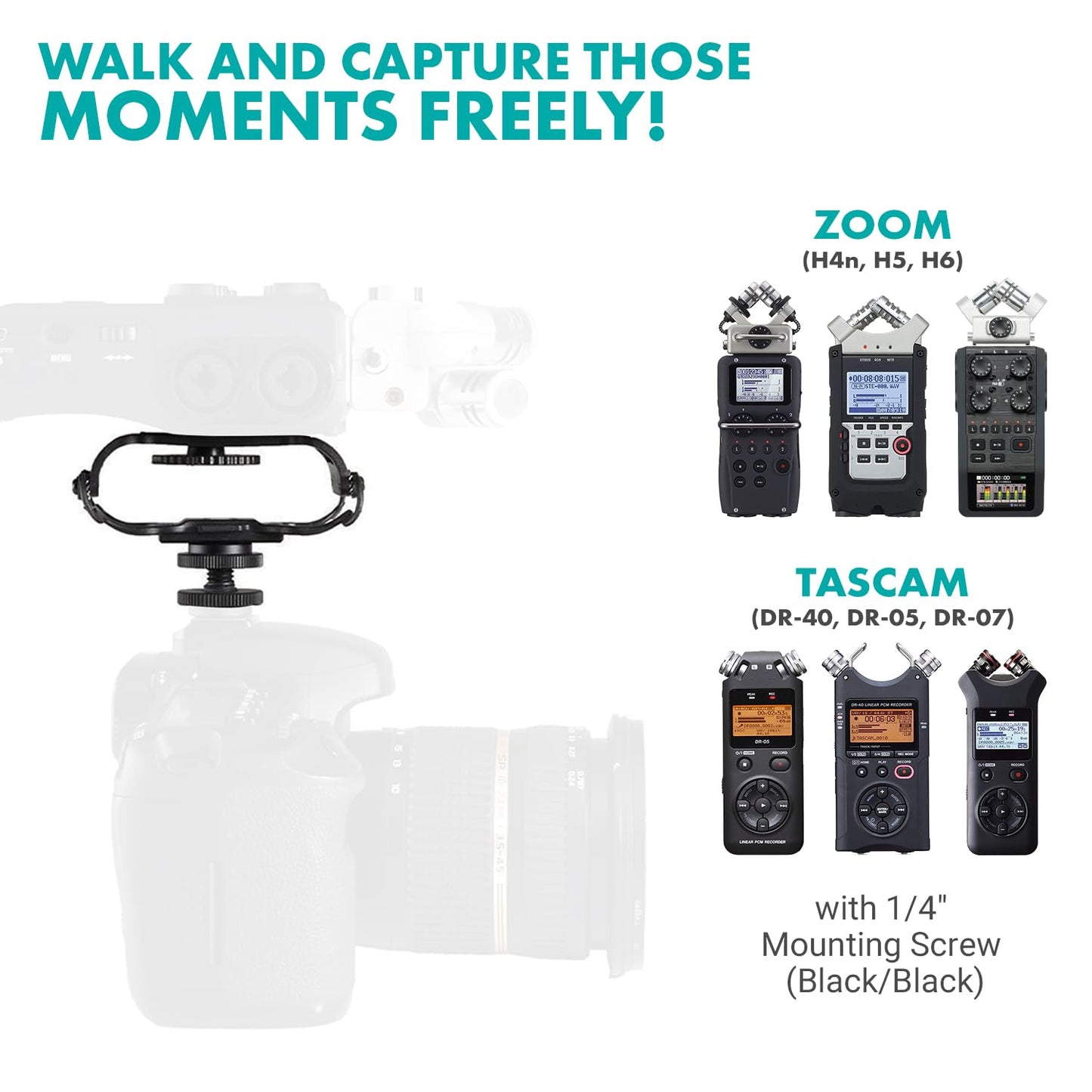 Movo SMM5-B Universal Microphone and Portable Recorder Shock Mount - Fits the Zoom H1n, H2n, H4n, H5, H6, Tascam DR-40x, DR-05x, DR-07x and others