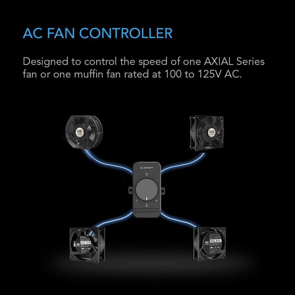 AC Infinity, Fan Speed Controller for 100 to 125V AC Axial Muffin Cooling Fans, Single Connector, for DIY Cooling Ventilation Exhaust Projects