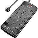 18 Outlets Surge Protector Power Strip - 6 Feet Flat Plug Heavy Duty Extension Cord with 18 Widely Outlets and 4 USB Ports, 2100 Joules, Black, ETL