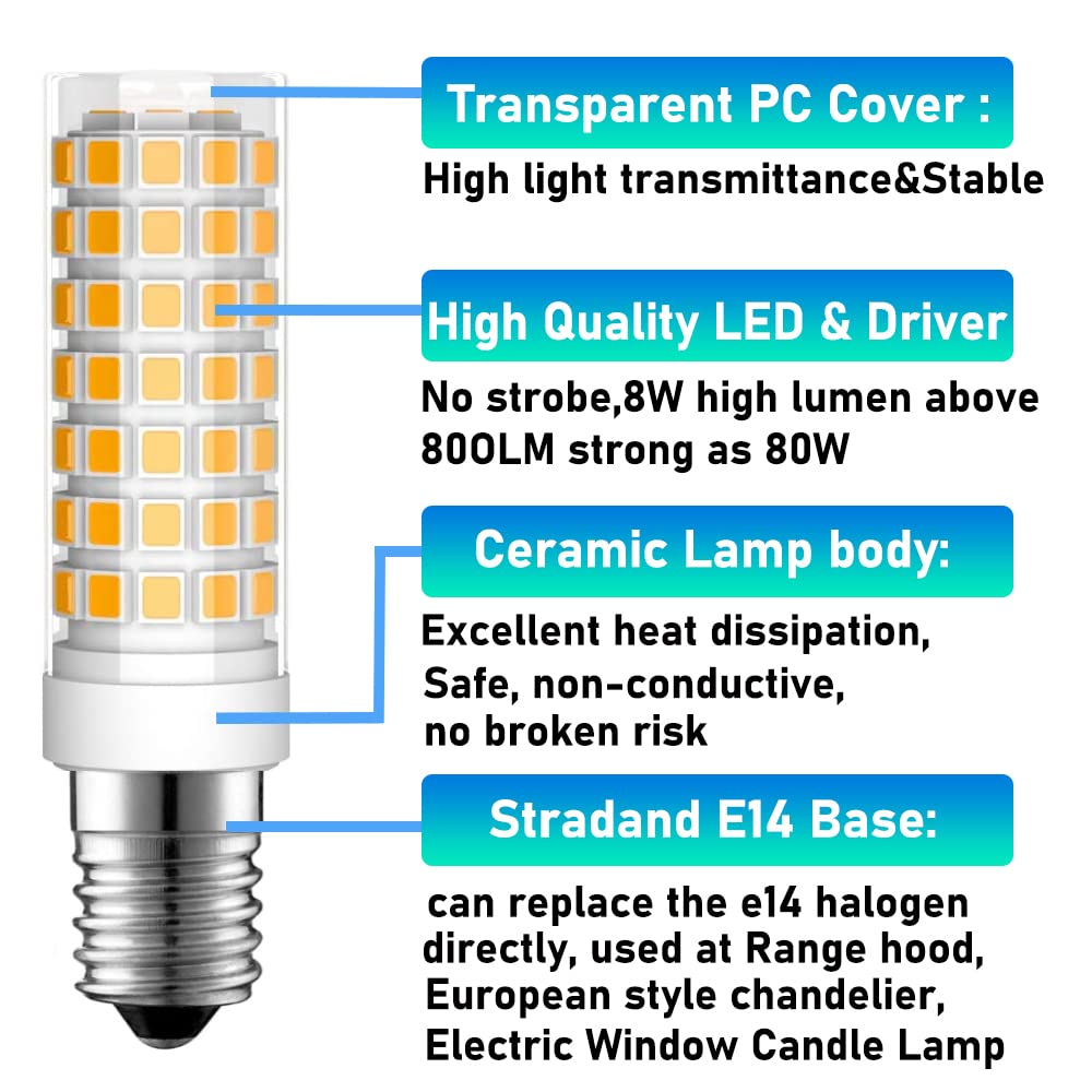 SZKOV 2-Pack E14 LED Bulb European Base 8W Refrigerator E14 Cooker Hood Bulb 4173175 Oven Light Bulb for Whirlpool RBD305PVS02 Oven AC120V Whirlpool