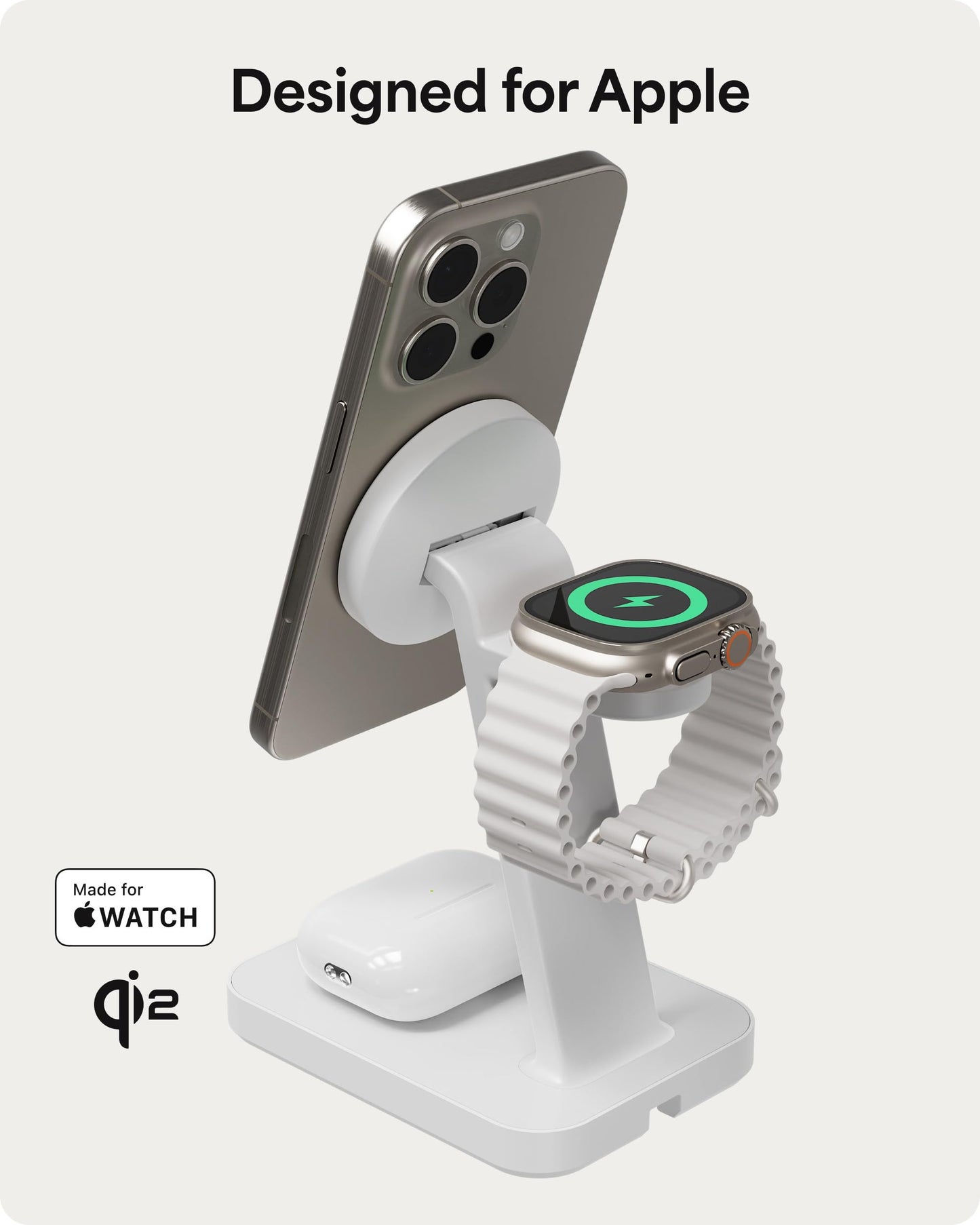 Mophie Snap+ 3-in-1 Wireless Charging Stand - MagSafe & Qi2 Certified, Compatible w/iPhone 17/16/15/14/13/12, Apple Watch, AirPods - Multi-Device
