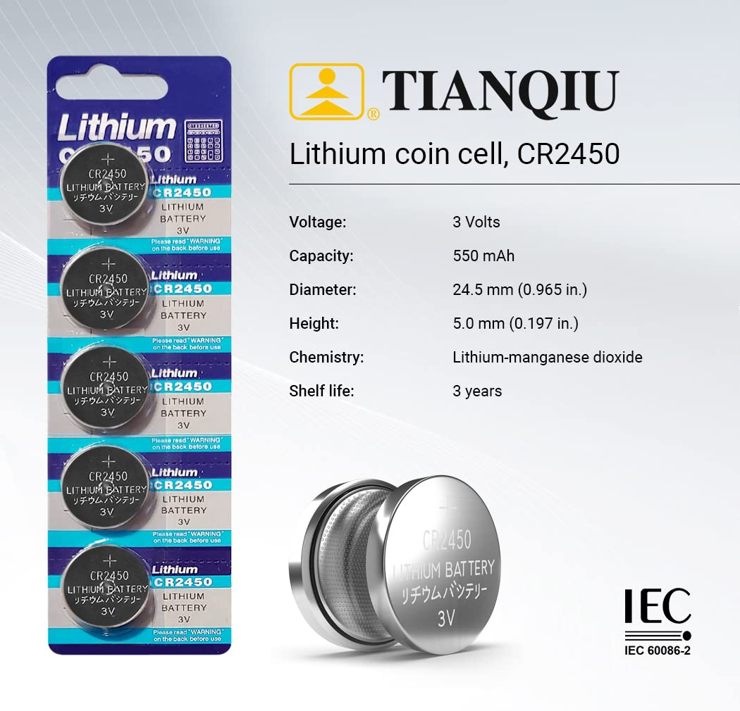 Tianqiu 5 X Cr2450 Br2450 2450 3V Lithium Batteries