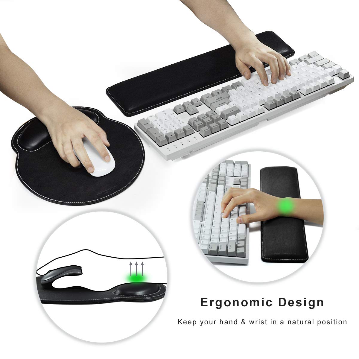MAIDERN Keyboard Wrist Rest and Mouse Wrist Rest Pad PU Leather, Memory Foam Set for Computer/Laptop/Mac, Durable & Comfortable & Lightweight for Easy