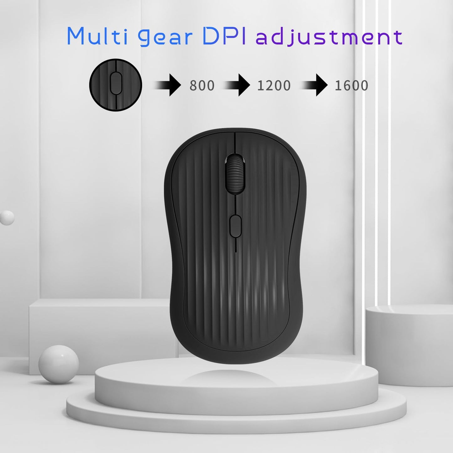 ONE-UP Wireless Mouse, 2.4G + BT, Rechargeable Battery, 4-Key, DPI: 800/1200/1600, Silent, Type-C, USB Nano Receiver, Ergonomic, Portable, for Laptop
