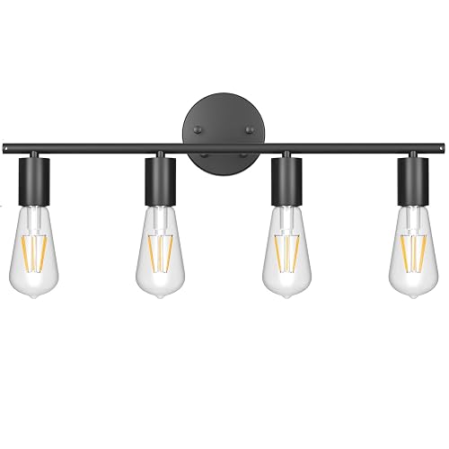 Ralbay Bathroom Vanity Light Fixtures-4 Light Industrial Matte Black Wall Sconce, Vintage Edison Wall Lamp Lighting Fixture for Bathroom
