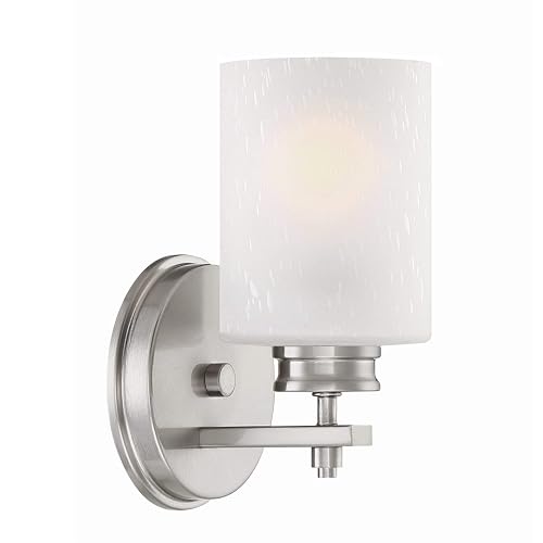 Kira Home Phoebe 8" Modern Wall Sconce with Frosted Seeded Glass Cylinder Shade, Industrial Silver Wall Light with Cylinder Glass Shade, Brushed
