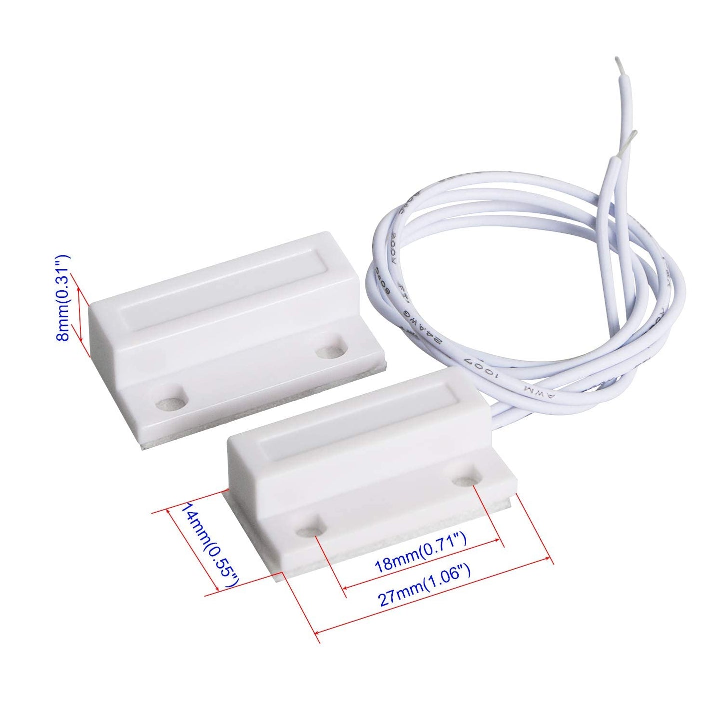 Aoje-Link RC-38A NC Wired Magnetic Door Switch Window Sensor Alarm for Home Security Access Control and Burglar Alarm Systems White 4pcs