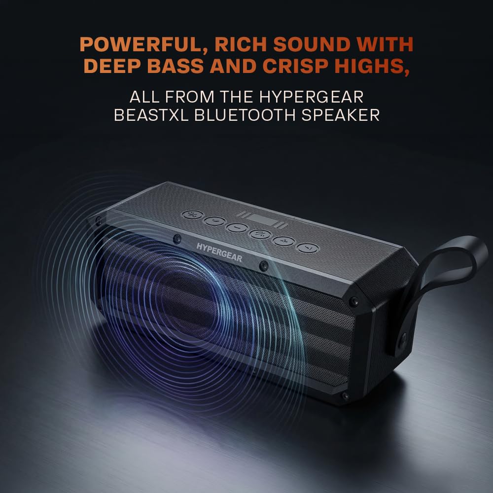 HyperGear BeastXL Bluetooth Speaker - 30W IPX6 Portable Speaker Bluetooth, Linkable Blue Tooth Speakers Outdoor & Indoor Water Resistant Loud Bass