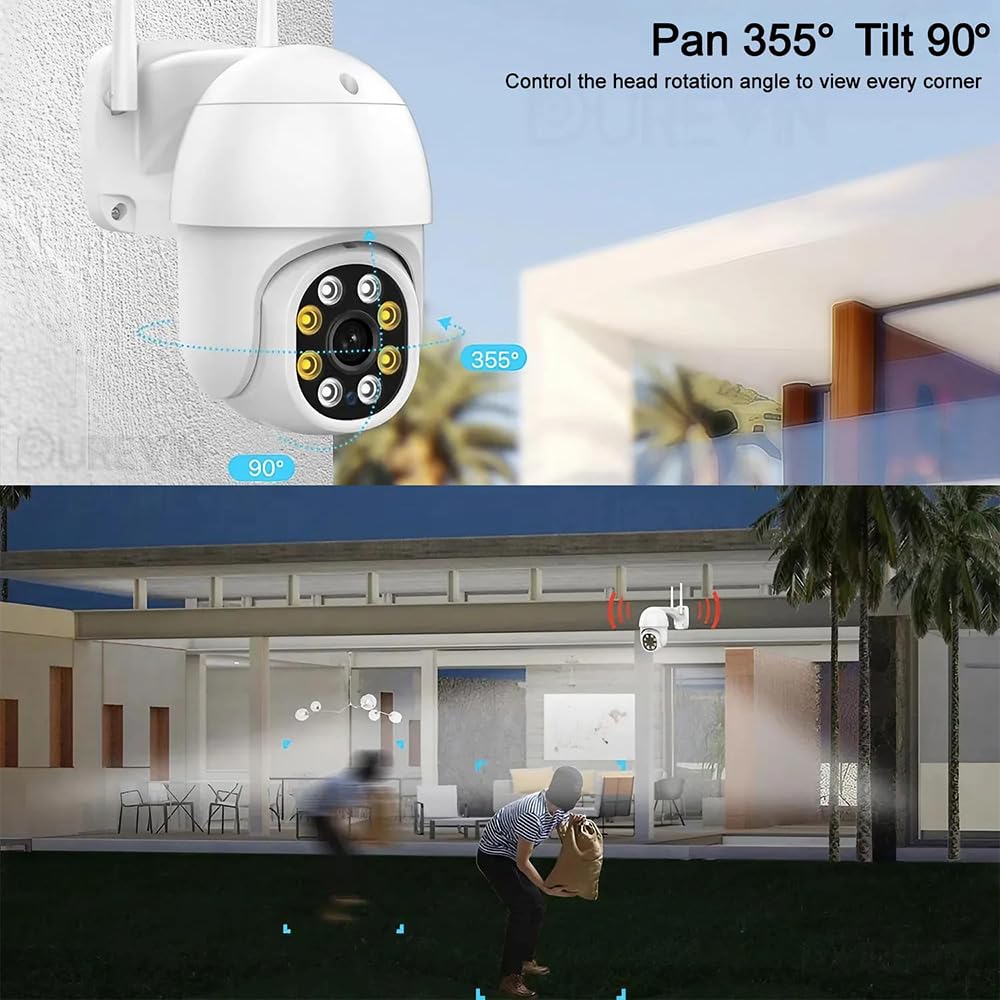 JCHENG 4MP Outdoor Security Camera Motion Tracking| PTZ and Night Vision | Remote Control | 32GB SD Card Included |Alexa and Google Home Compatible |