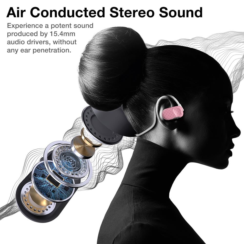Purity Air Open Ear Headphones - True Air Conduction Wireless Bluetooth Open Ear Earbuds with Dual Mic for iPhone/Android - Secured Long Wearing