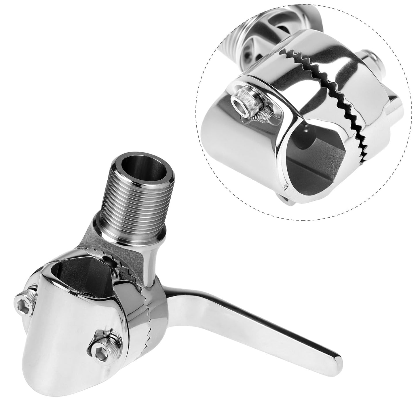 QWORK Marine VHF Ratchet Antenna Mount, Clamp-on Antenna, 1" - 12 Thread Male 316 Stainless Steel Adjustable Base for Boats