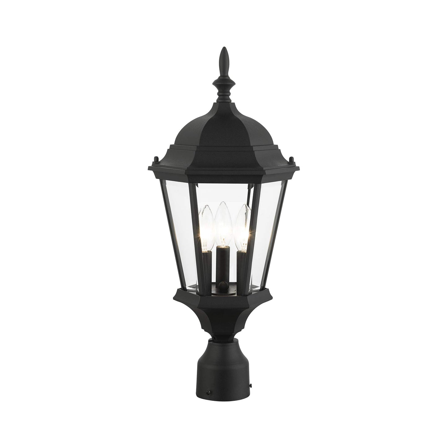 Livex Lighting 7563-14 Hamilton 3 Light Black Cast Aluminum Outdoor Post Head Lantern with Clear Beveled Glass