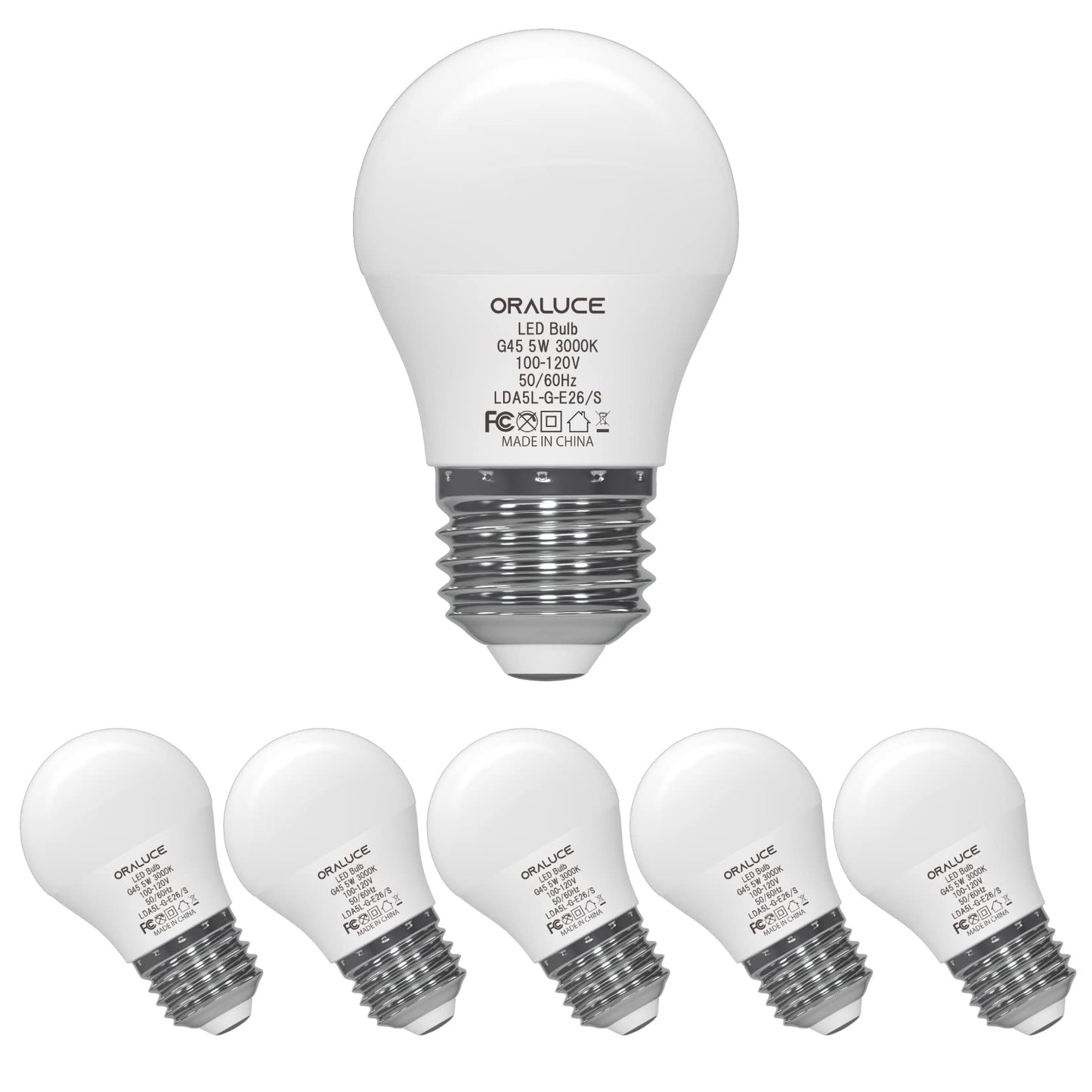 ORALUCE A15 LED Bulb 5 Watts Warm White 3000K,40W Equivalent Table Lamp Bulb, E26 Standard Screw Base G45 Shape Small Light Bulbs for House