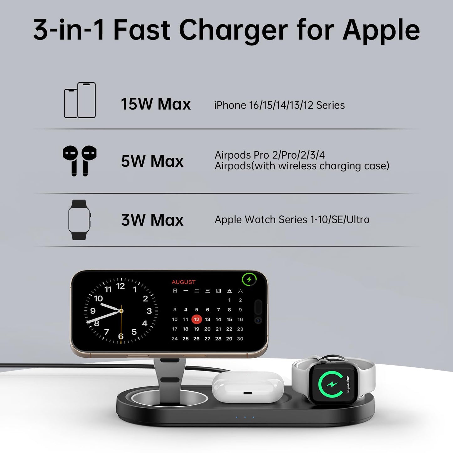 2026 "Mdrndock Magnetic 3 in 1 Charging Station Apple,Foldable Wireless Charger Stand for Mag-Safe for iPhone 17/16/15/14/13/12/Pro