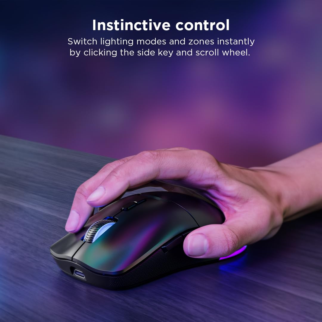 Lenovo Legion M220 Wireless RGB Gaming Mouse, Dual Channel Bluetooth, 2.4Ghz Wireless, USB-C Charging, 5-Level DPI Switch, Symmetrical Medium-Large