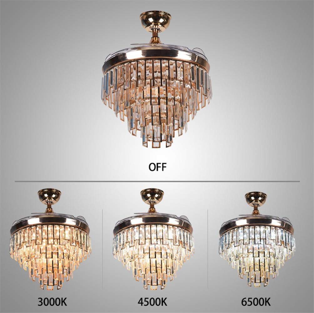 Angry Pryo 42" Luxury Crystal Retractable Ceiling Fan with LED Lights and Remote,3 Color 3 Speed Silent Motor Ceiling Fan Chandelier for Living Room