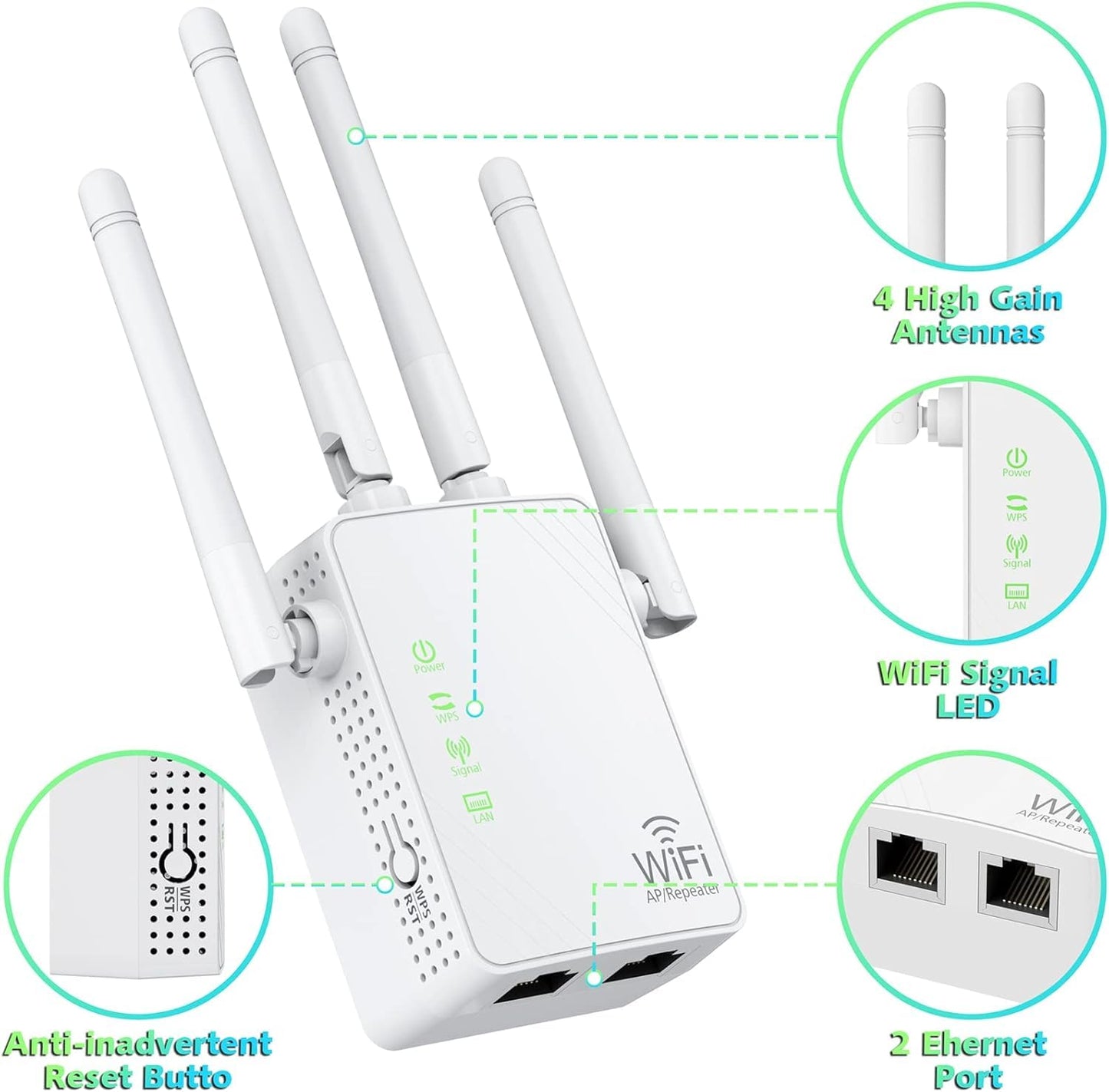Jancane WiFi Extender Signal Booster Up to 10000sq.ft and 55 Devices
