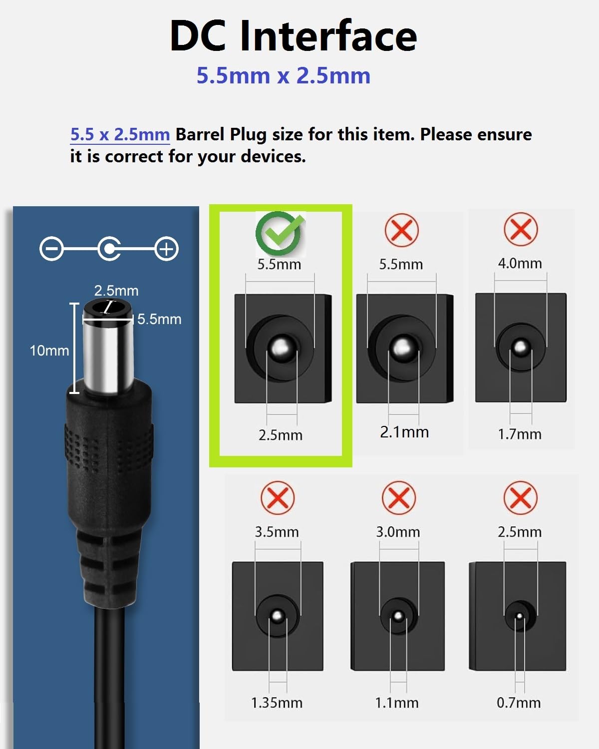 5V 2A 10W DC Power Supply Adapter, AC 100-240V 50-60Hz to 5 Volt 2 Amp 1.5A 1A Transformer, DC 5V Power Cord with 5.5 x 2.5mm Barrel & USB C for TV…
