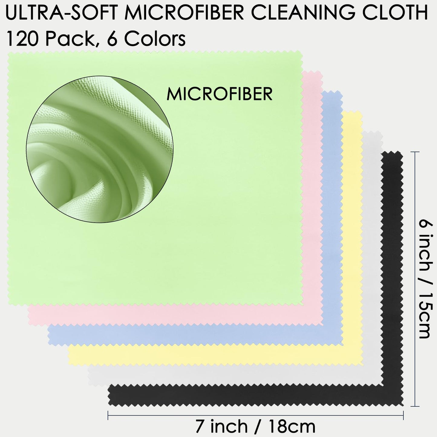120 Pack Microfiber Cleaning Cloths for Glasses Cloth Eyeglass Cleaning Wipes 7" x 6" Lens Cleaning Cloth for Screens, Cameras, Eyeglasses, Cell