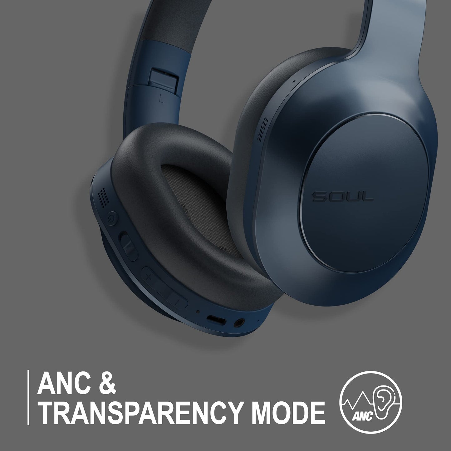 Soul Emotion Max - Over-Ear Active Noise Cancelling Headphones with Crystal Clear Calls Multipoint Connection,60H Playtime,USB-C Quick Charging…