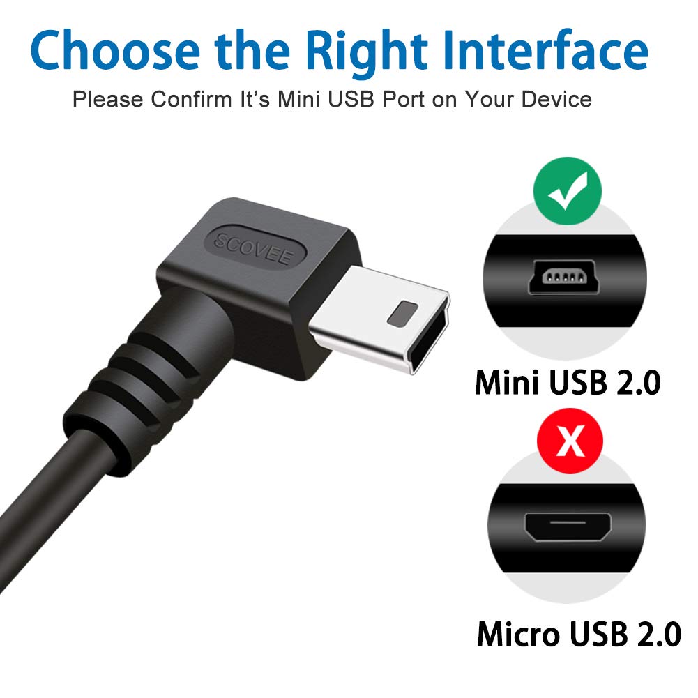 Mini USB Cable 90 Degree 2Pack 6ft for Garmin Nuvi for Canon PowerShot/Rebel/EOS/DSLR/ELPH,Dash Cam,SatNav,Camcorders,Car,Camera USB Cable Right Angle