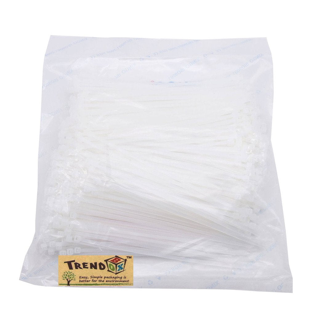 TrendBox 500 (Size: 4x250mm/10 inches) White Self-Locking Nylon Plastic Cable Cord Zip Ties Wrap Fasten Wire Durable Indoor Outdoor Travel Home