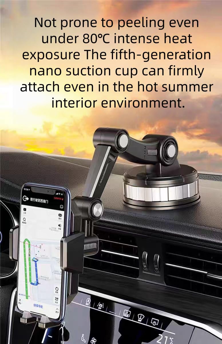 HOUGXD Car Phone Mount with Vacuum Suction Cup, Universal Dashboard Windshield Holder, Black Metal Construction, Automatic Clamping System, Compatible