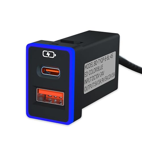 Car Charger PD QC3.0 Fast Charging Type c USB Port Socket,with LED Light Show for Toyota Compatible with Smart Phone,Tablet,and USB Device