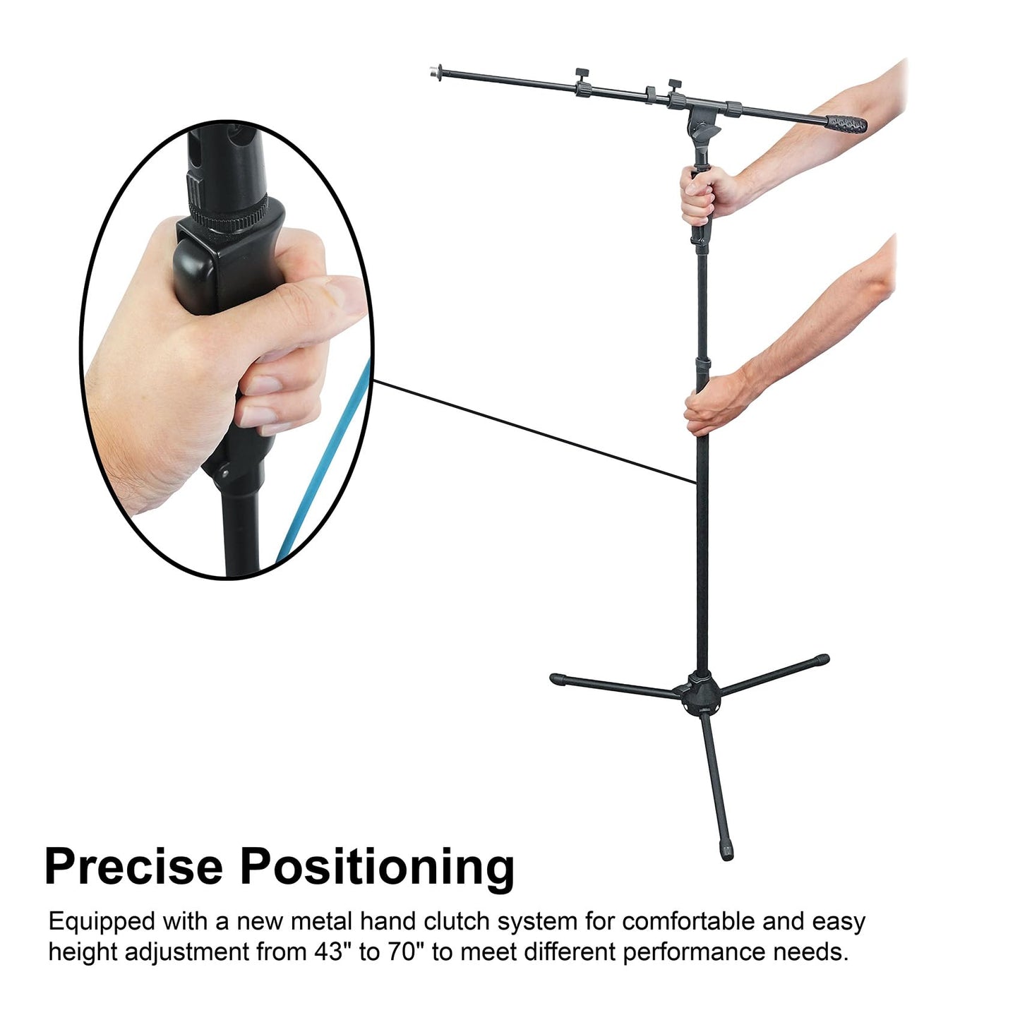Rockville RVMIC3 V2 Portable Adjustable Tripod Boom Mic Stand for Singers & Musicians, Quick Release Clutch, Sturdy All-Metal, 25"-46.5" Telescopic