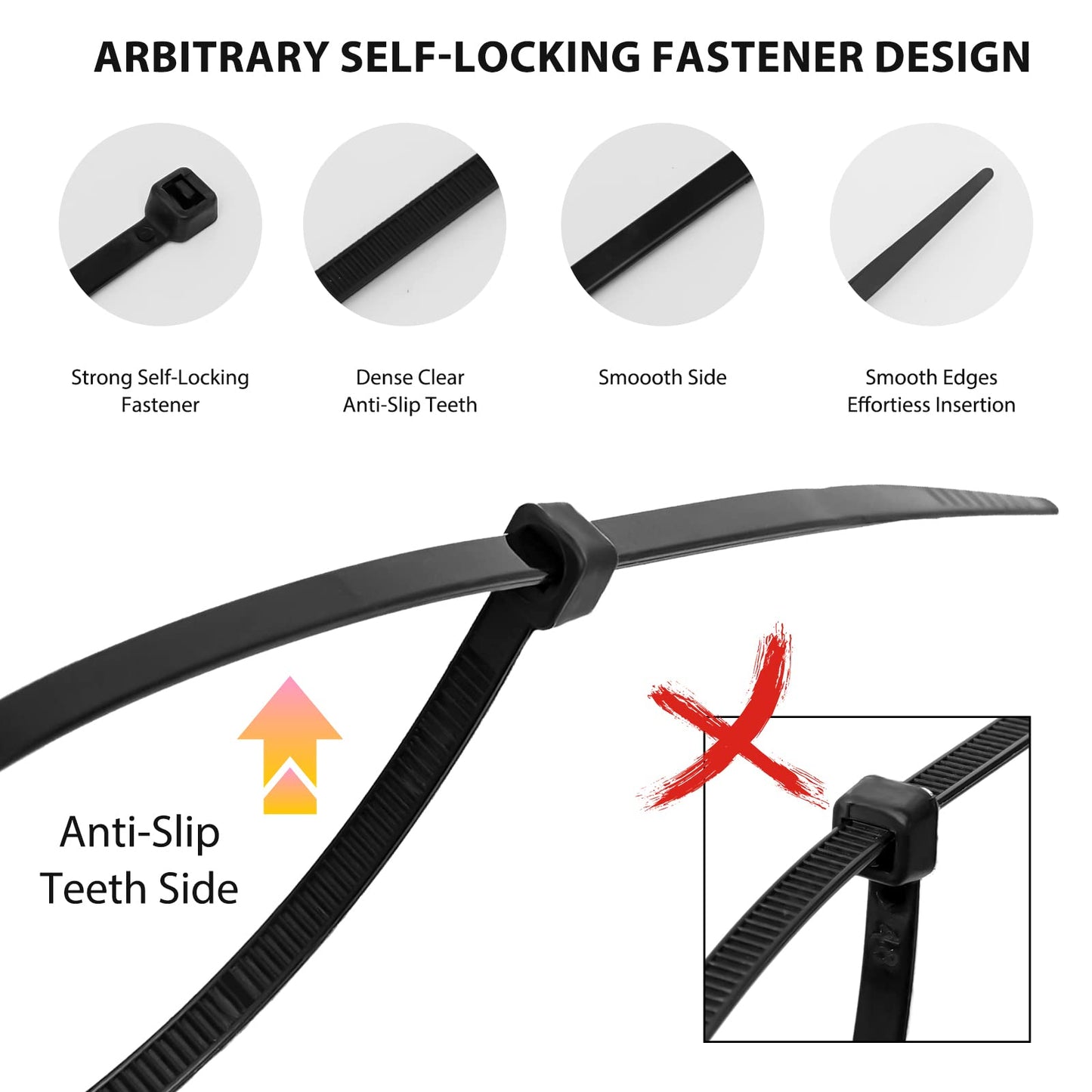 Cable Zip Ties,400 Pack Black Assorted Sizes 12+8+6+4 Inch,Multi-Purpose Self-Locking Nylon Cable Cord Management,Plastic Wire Ties