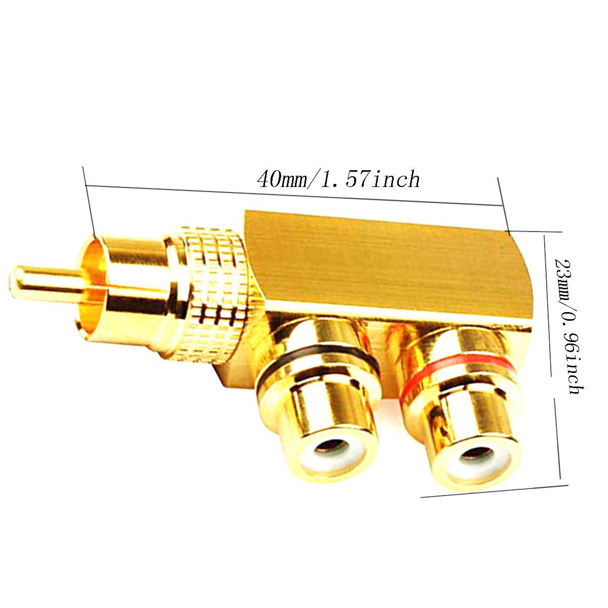 LYLGO 2 Pack Gold-Plated 90 Degree Right Angle RCA Male to 2 RCA Female Jack Audio Video TV Adapters