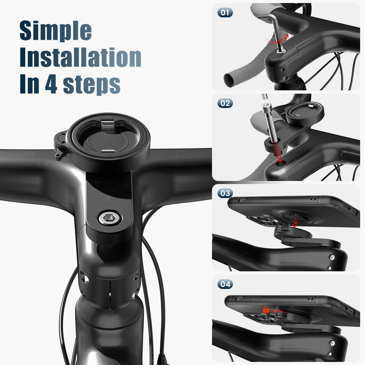 FASTAND Bike Stem Phone Mount with Dual Lock Buckles - CNC Aluminum Center Holder for iPhone & Android | Quick Install | Anti-Shake Clamp