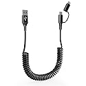 Pubiohs Coiled Phone Car Charger Cable - USB-C and Lightning 2-in-1 Charging Cable, 40cm to 4ft Extendable Cord for CarPlay & Auto, Tangle-Free…