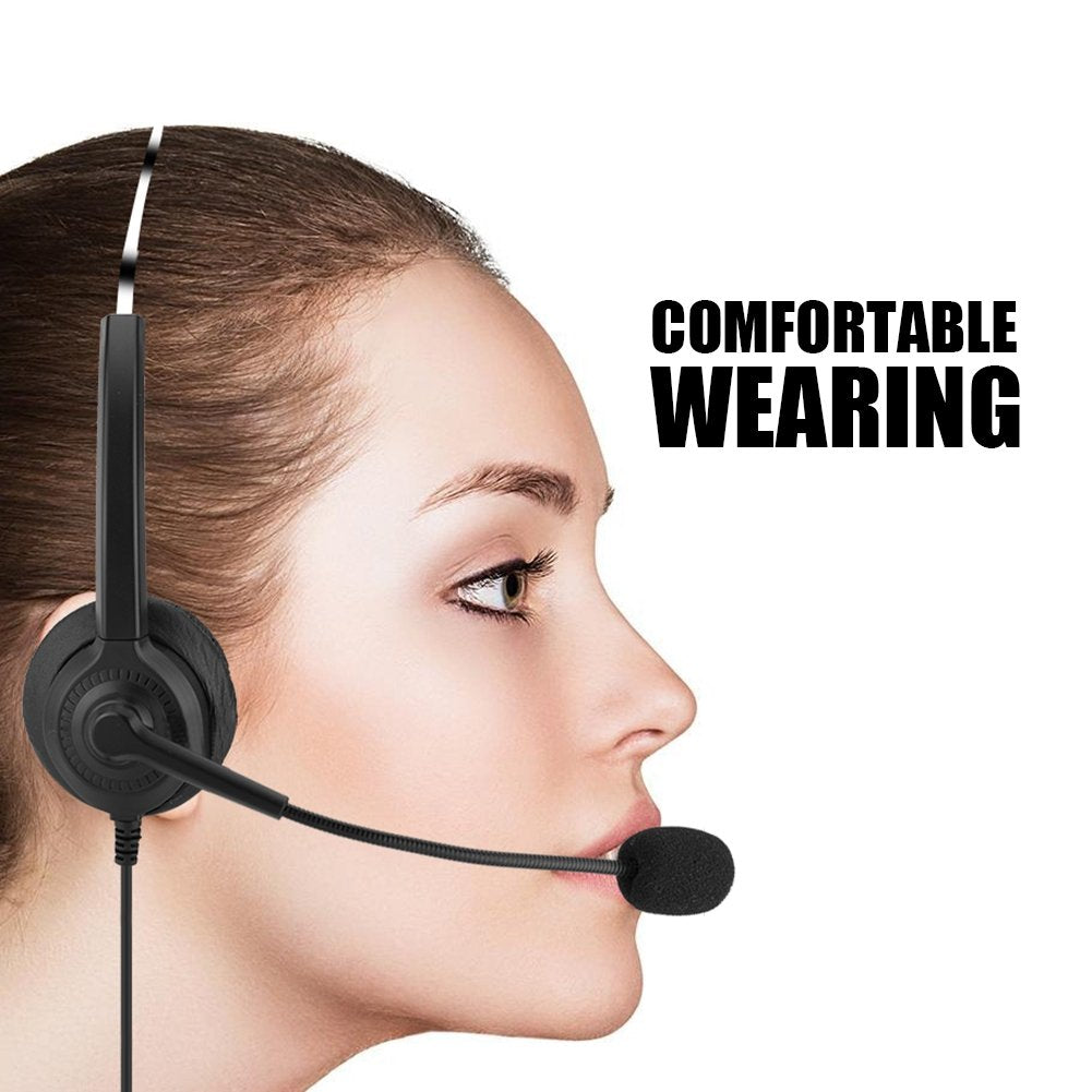 Over-Ear Headphones with Noise Cancelling Mic, 3.5mm Stereo Wired Telephone Headset with Microphone,360° Rotary Earmuffs for Skype,Call