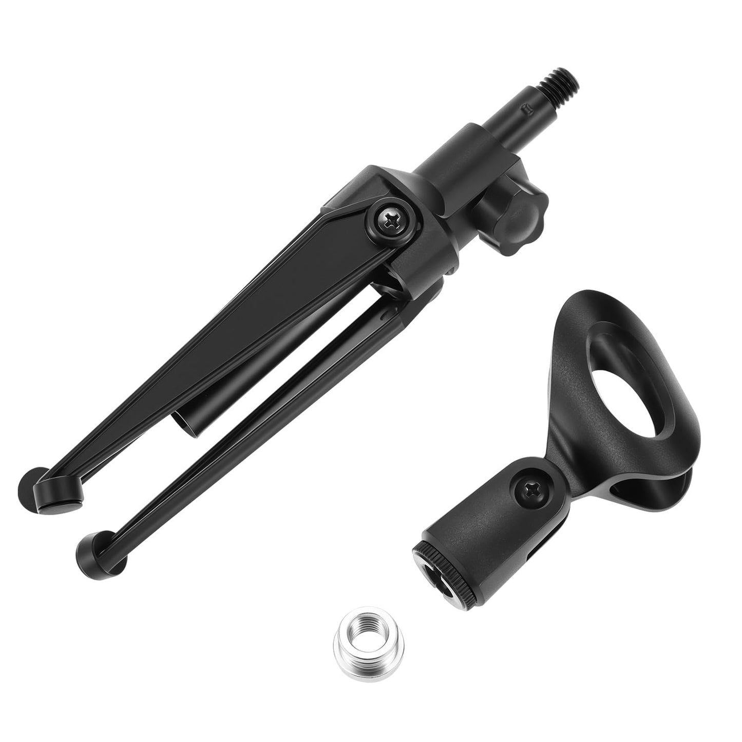 QWORK Desk Mic Stand, Foldable Desktop Microphone Tripod Stand, with 5/8" Male to 3/8" Female Adapter, for Dynamic & Condenser Mics