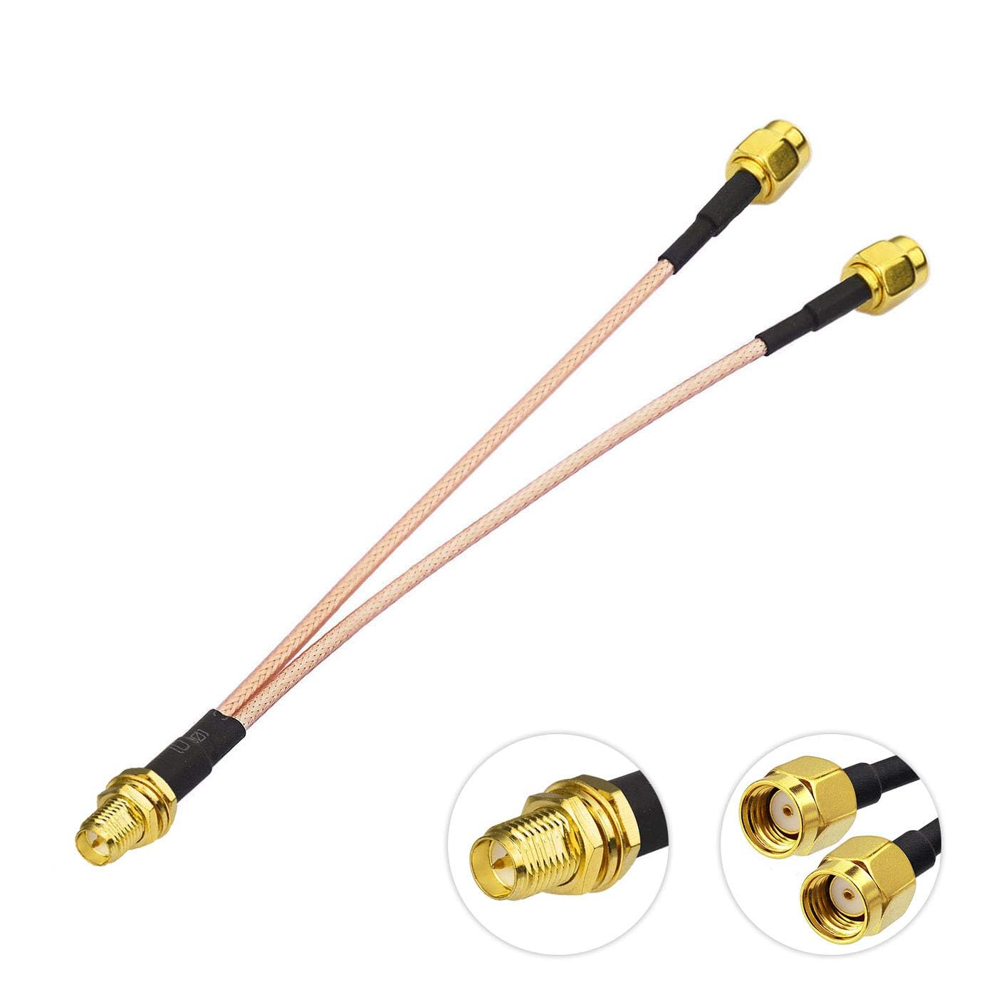 Bingfu RP-SMA Female Bulkhead Mount to Dual RP-SMA Male WiFi Antenna Adapter Splitter Cable 15cm 6 inch for WiFi Router Hotspot Wireless Mini PCI