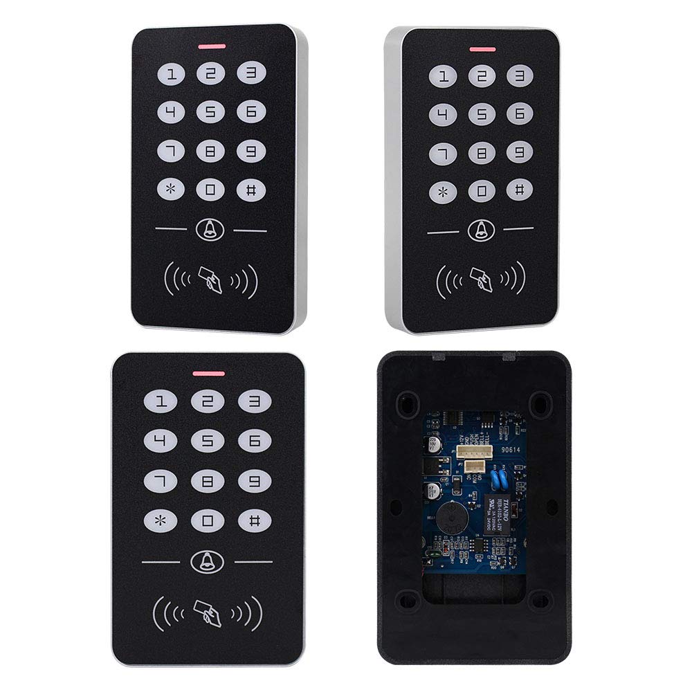 HFeng Access Control System Kit 125KHz RFID Keypad + DC12V 3A Power Supply Controller + Door Exit Button + 10pcs Keyfobs Card for Home Alarm