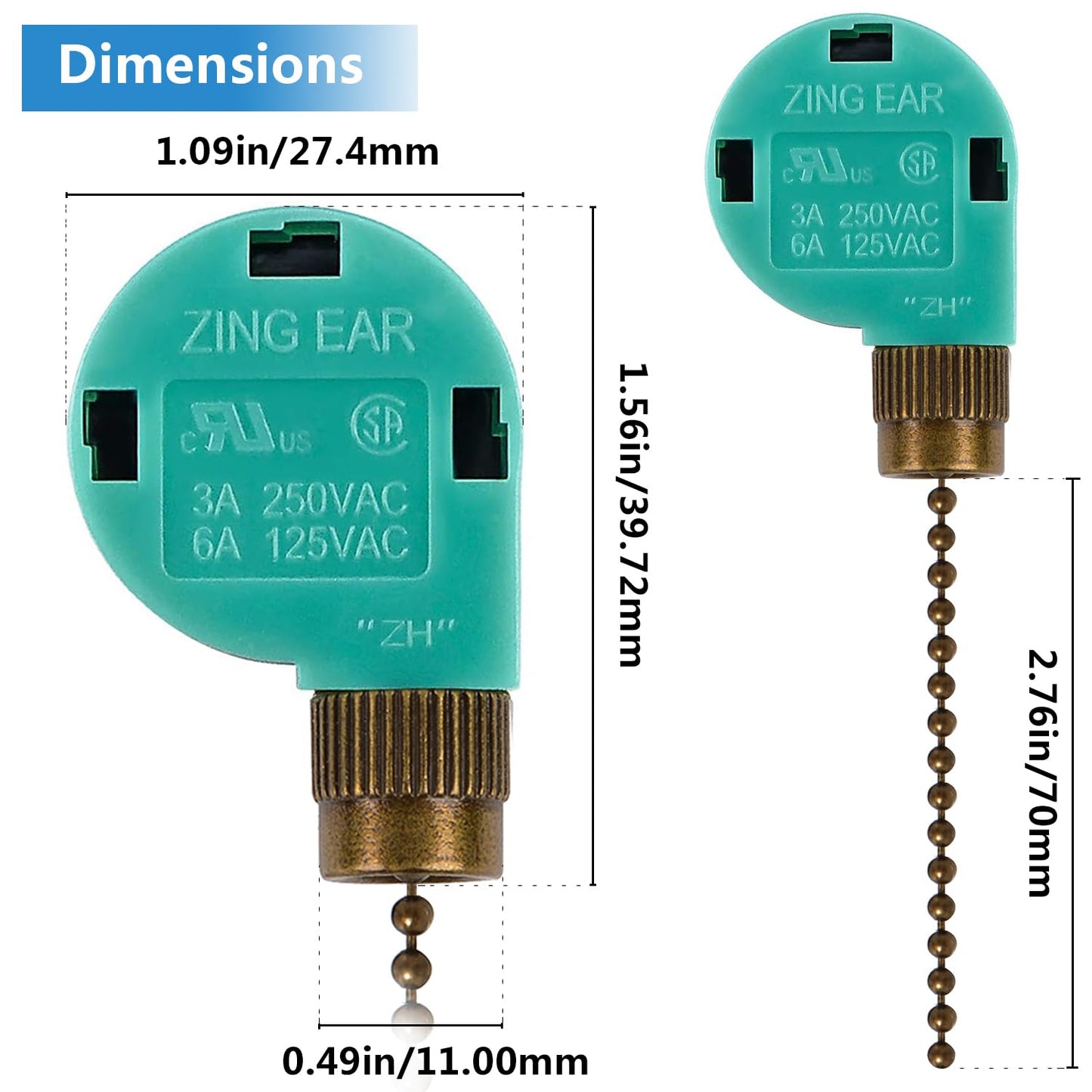 2PCS Ceiling Fans 3 Speed 4 Wire Pull Chain Switch Compatible with Hunter, Hampton Bay, Harbor Breeze, Westinghouse (Bronze)
