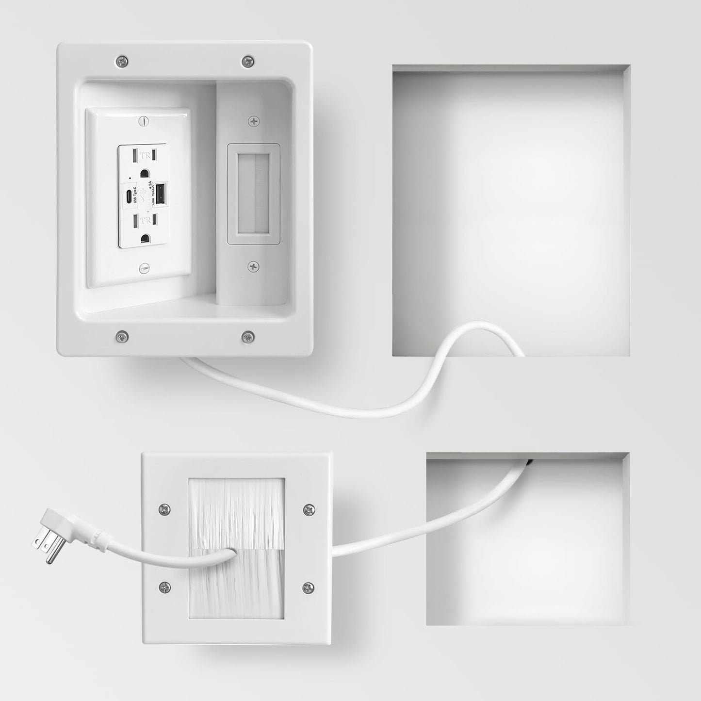 GEVINFA in-Wall TV Cable Management Kit with Power, Dual Outlets, USB-A & USB-C Ports, 9ft/109in Cord, Includes Wall Cutting Tools, Hide TV Wires for