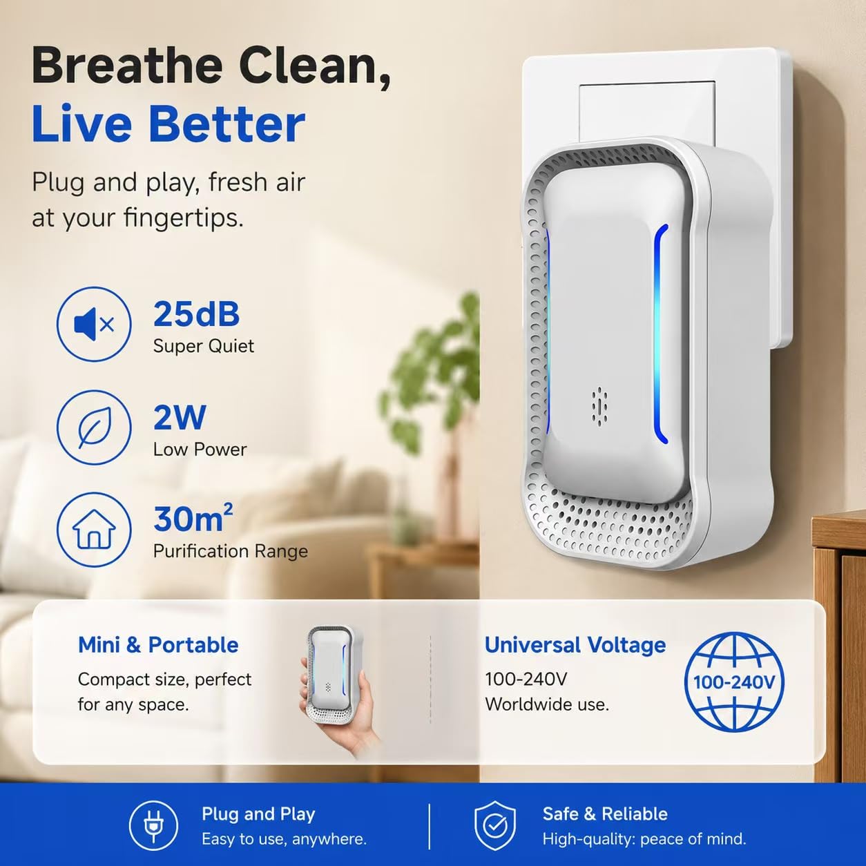 HUIYO Plug-in Negative Ion Air Purifier, Filter-Free