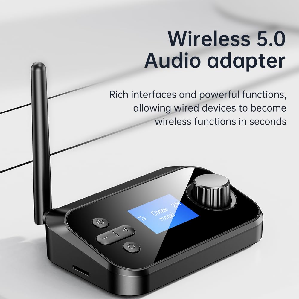 eppfun Bluetooth Transmitter for TV, Audio Adapter Receiver for Home Stereo with Volume Control ON/Off Switch LCD Display 3.5mm