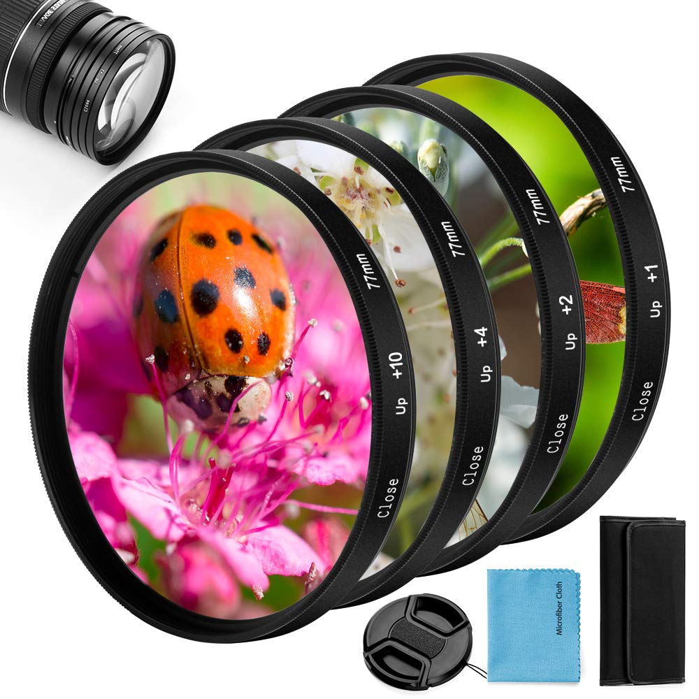 77mm Close-up Filter Kit 4 Pieces(+1,+2,+4,+10) Macro Filter Accessory Close-up Lens Filter Kit Set with Lens Filter Pouch for Canon Nikon Sony Pentax
