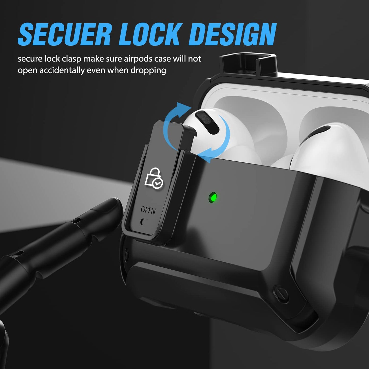 Valkit for Airpods Pro 2 Case Cover with Lock, Military Full-Body AirPod Pro Case Hard with Keychain Cool Airpods Pro 2nd/1st Generation Case for Man
