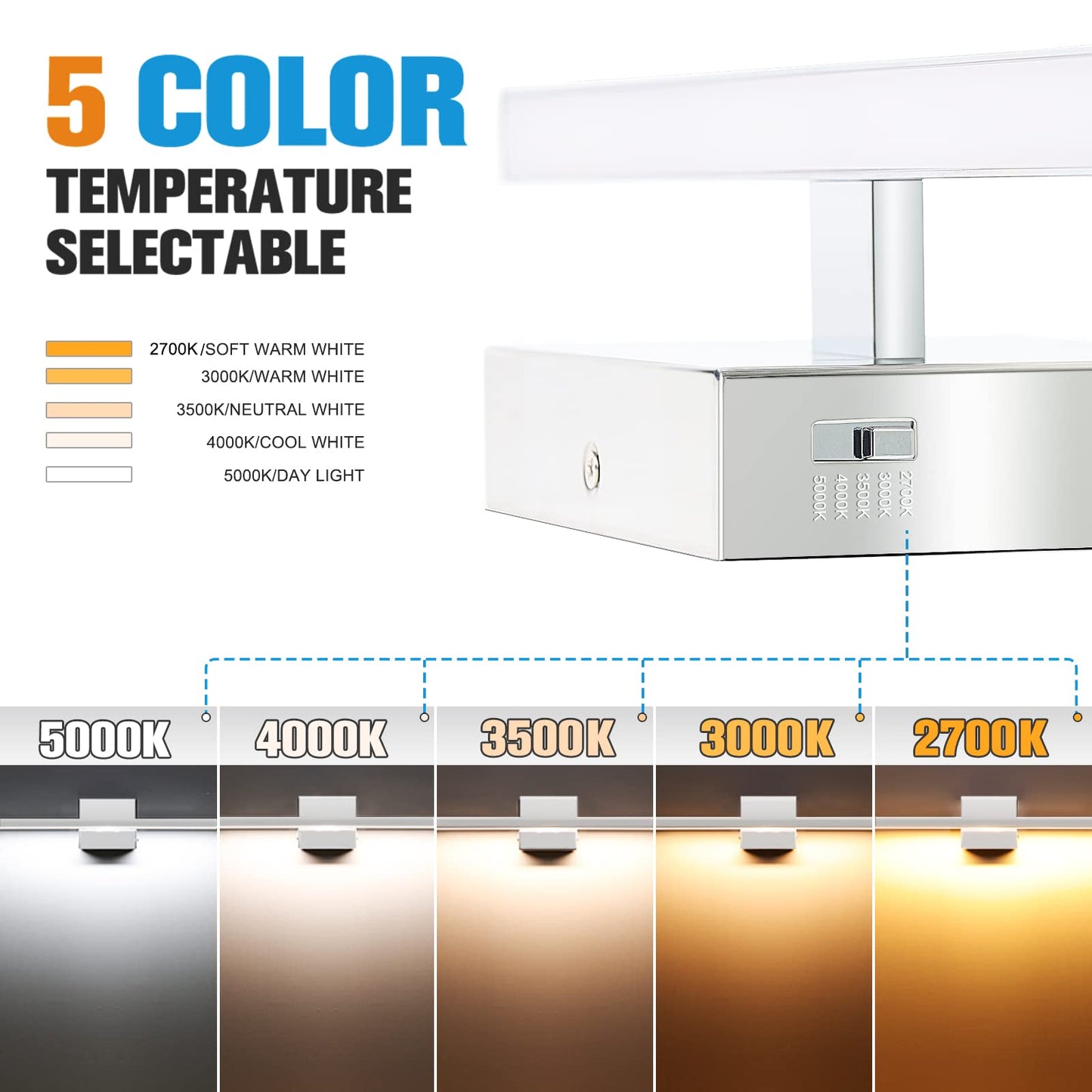 VOLISUN Modern Bathroom Vanity Light 23.6 inch, 14W Dimmable 5CCT Led Bathroom Light Fixture Over Mirror, Chrome Bar Wall Lights for Bathrooms Mirror