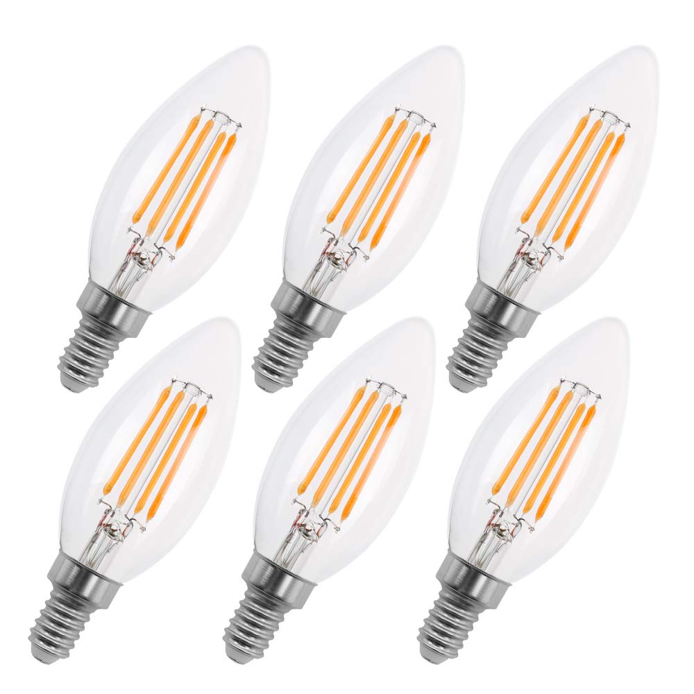 New Lights Candelabra Led Bulbs Dimmable, 2W Dimmable E12 Chandelier Light Bulbs, 2700K, B11 C35 Filament Led Candle Light Bulbs (Warm White, 6 Pack)