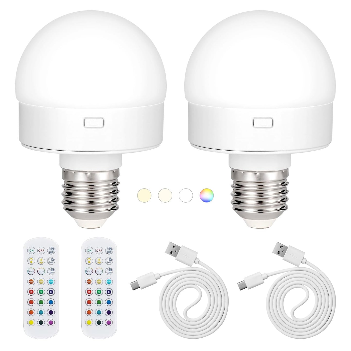 JIOODICH. E26 Rechargeable Light Bulbs with Remote, Battery Operated Lamps