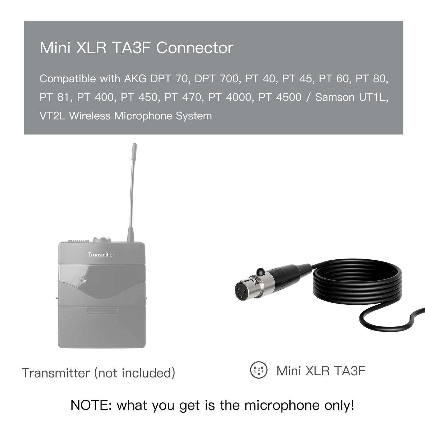 J K MIC-J 044 Lapel Microphone Lavalier Microphone Compatible with AKG Samson Wireless Transmitter - Mini XLR TA3F Plug