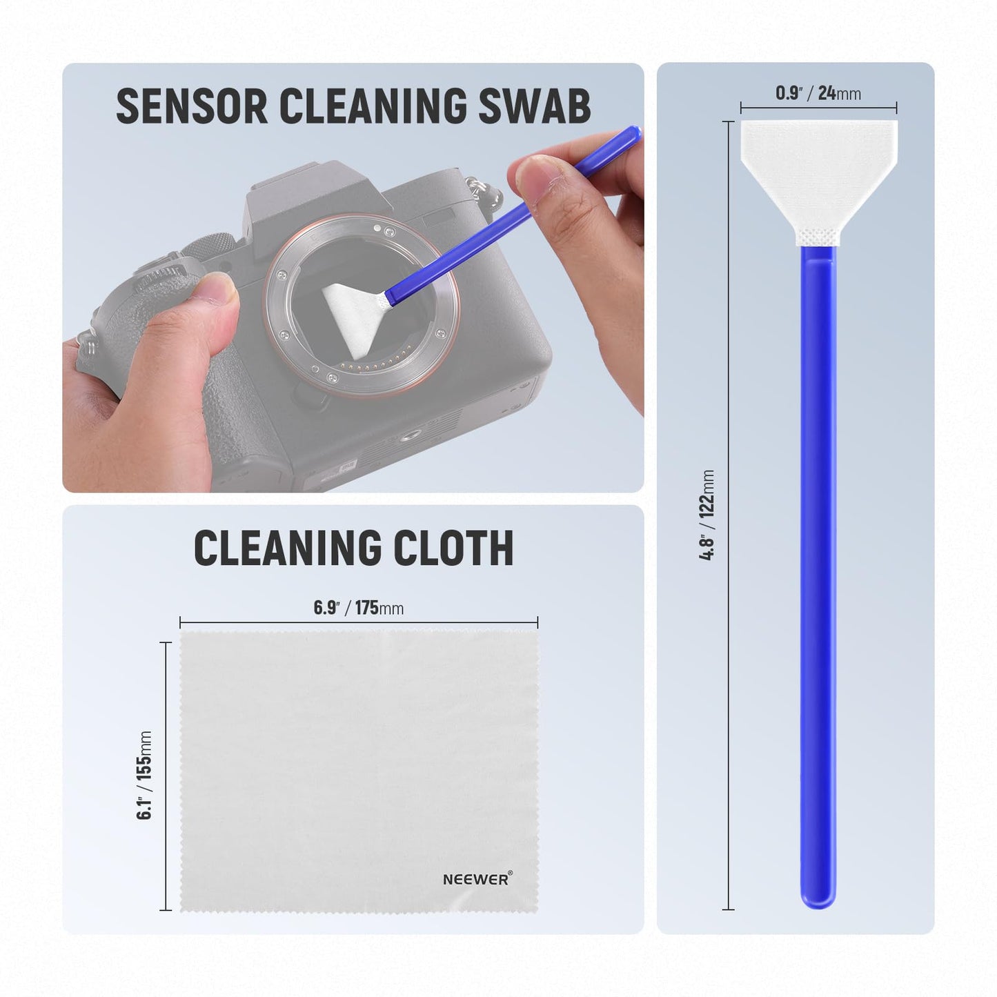 NEEWER 12 in 1 Camera Lens Cleaning Kit for DSLR Cameras, Electronics, Smartphones, Tablets, 10x Cleaning Swab for 24mm Full Frame Sensor + 1x Cleaner